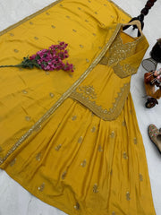 Party-wear Designer Chinon Silk Embroidery & Sequence Work Lehenga With Top