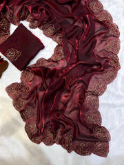 Party-wear Trending Pure Space Silk Hand-work Designer Saree