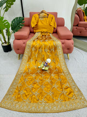 Beautiful Designer Japan Satin Silk Thread With Sequence Work Saree