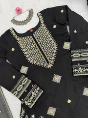 Beautiful Elegance Black Roman Silk Salwar Suit