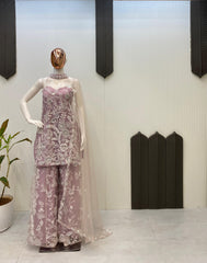 Party-wear Hunter Butterfly Net  Neck Kurta & Palazzo Set