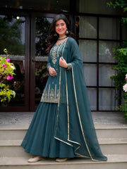 Designer Partywear Roman Cotton Sequence Embroidery Work Lehenga With Top & Dupatta