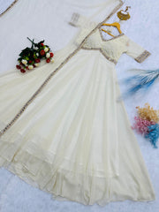 Designer Beautiful Georgette Embroidery Chikankari & Real Mirror Work Gown
