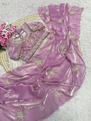 Party-wear Fendy Satin Brits Work Saree With Stitched Blouse