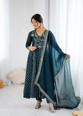 Festive Special Crunchy Silk Embroidery Sequence Work Anarkali Gown