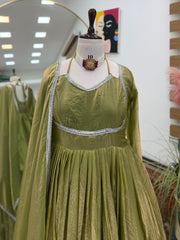 Party-wear Fendy Silk Gown Pant & Dupatta Set
