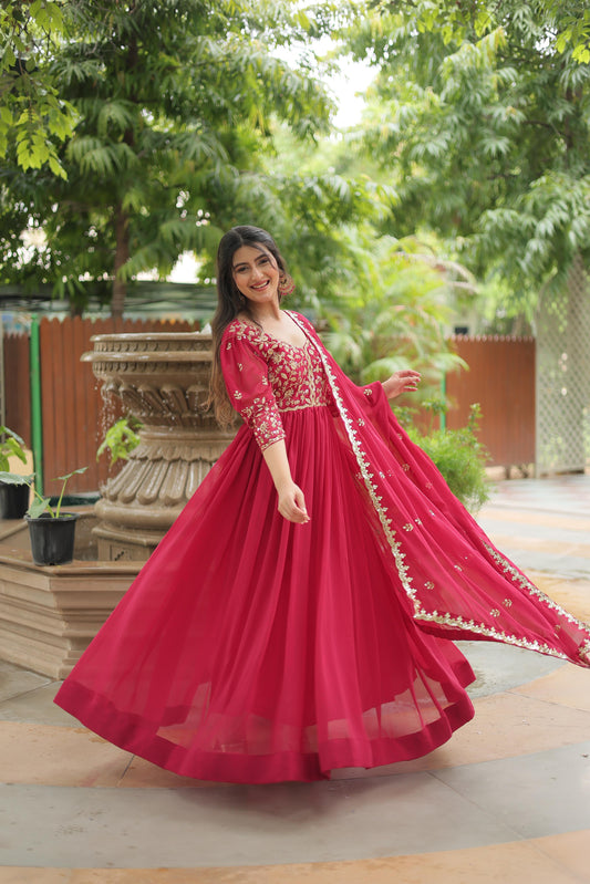 Stunning Pink Blooming Sequence & Embroidered Gown