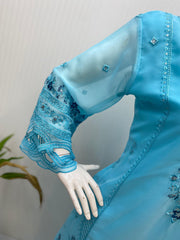 Attractive Designer Sky-Blue Georgette Sequence & Embroidery Work Suit