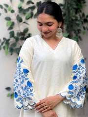 Summer Perfect Roman Silk Embroidery On Sleeves Kurti Pant With Dupatta