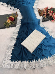 Beautiful Soft Nylon Two Tone Chinon Pedding Saree