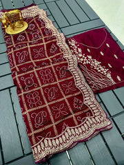 Beautiful Pure Dola Silk Gota Patti Zari & Sequence Work Saree