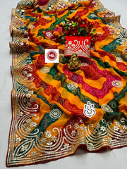 Beautiful Heavy Georgette Original Pachrangi Printed Saree