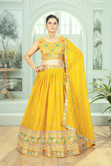 Beautiful Start Georgette Yellow Sequence & Thread Embroidery Work Lehenga Choli