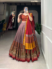 Beautiful Tussar silk Kashmiri  Printed Work Lehenga Choli