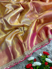 Beautiful Soft Golden Banarsi Handloom Tissue Silk Saree