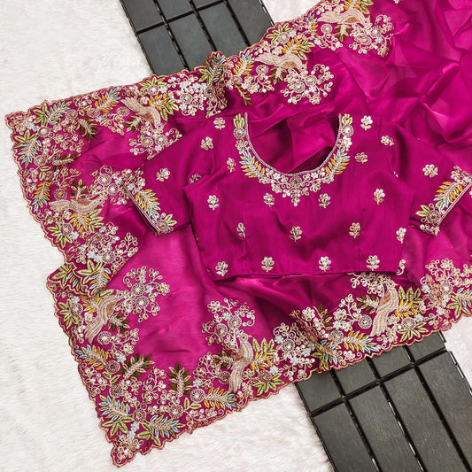 Karwachauth Special Jimmy Choo Multi Thread With Coding Sequence Work Saree