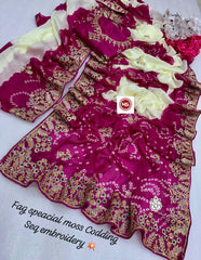 Beautiful Pure Chinon Bandhani Printed Work Saree