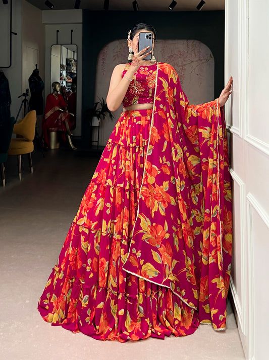 Beautiful Vibrant Floral Marble Printed Lehenga Choli