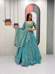 Festival Special Mosh Silk Embroidery Beads Handwork Lehenga With Stitched Blouse