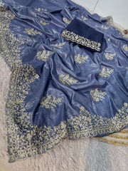 Beautiful chocolate Silk chain stitched Butta In Whole Saree