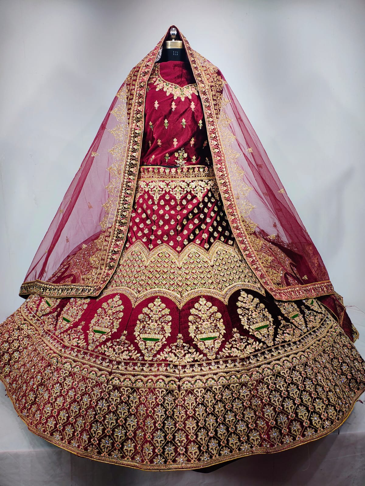 Bridal Special Multi Colored Velvet Diamond Work Lehenga Choli