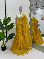 Beautiful Designer Heavy Twill Net Thread &  Sequence Work Saree