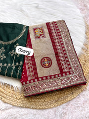Beautiful Blooming Vichitra Silk & Khadi Bandej Saree