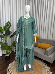 Elegant Natural Crep Thread Sequence Work Suit