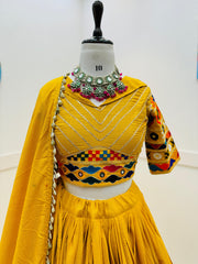 Bright Beautiful Yellow Embroidery With Mirror Lehenga Choli
