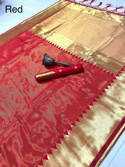 Pure Soft Tissue Silk Big Temple Boder Work Saree