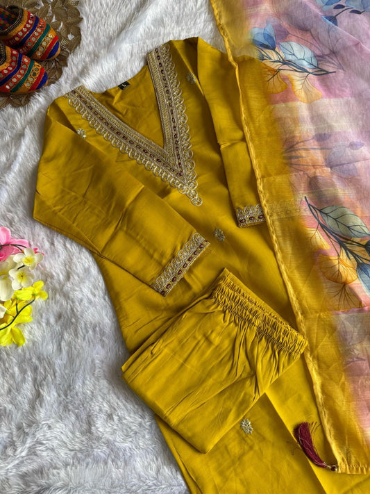 Beautiful Roman Silk With Embroidery Sequence Work Dress