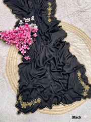 Beautiful Soft Rangoli Crush Cutdana Moti & Resham Thread Work Saree