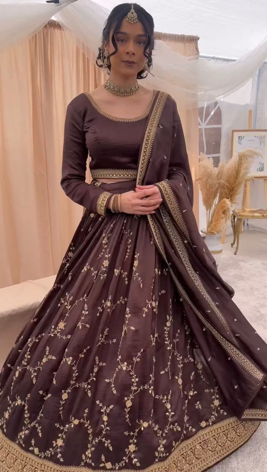 Wedding Designer Chinon Silk Thread With Sequence Work Lehenga Choli