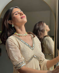 Designer Beautiful Georgette Embroidery Chikankari & Real Mirror Work Gown