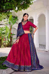 Beautiful Tasar Silk Bandhej Print With Gotta Patti Lace Lehenga Choli