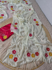 Beautiful Soft Shine Chinon Slik Work Saree