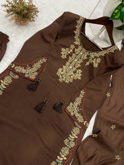 Beautiful Roman Silk Embroidery Work Suit