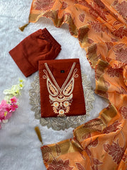 Beautiful Roman Silk Embroidery With Sequence Work Dress