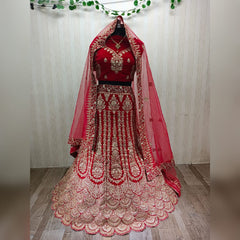 Designer Red Colour Diamond Cut Work  Lehenga Choli