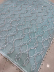 Party-wear Net Bits Sequence Pearls Embroidery Work Saree