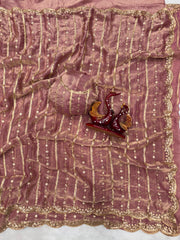 Party-wear Soft Space Silk Sequence Embroidery Work Saree