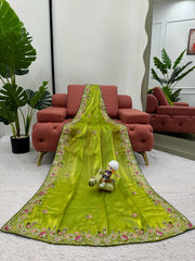 Beautiful Jimmy Choo Thread With Sequence Work Green Saree