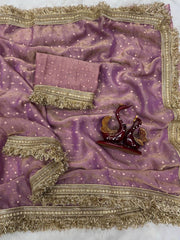 Party-wear Moss Silk With Jacquard Butti Designer Saree