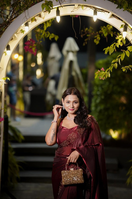 Party-wear Trending Pure Space Silk Hand-work Designer Saree