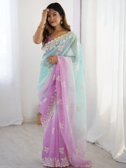 Trendy Crunchy Peding Cotton Thread Embroidery Work Saree