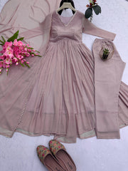 Elegant  PartyWear Georgette Embroidery Work Gown