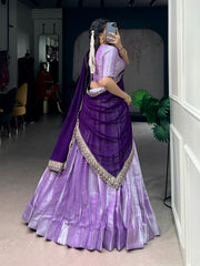 Beautiful Lavender Jacquard Silk Weaving Work Lehenga Choli