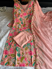 Designer Pink Printed Embroidery Work Salwar suit