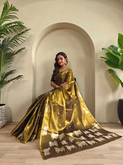 Beautiful Zari Tissue Weaving Tilak Buttis All Over Saree