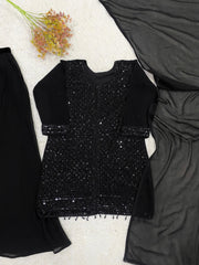 Beautiful Black Georgette Beads Sequence Embroidery Work Suit